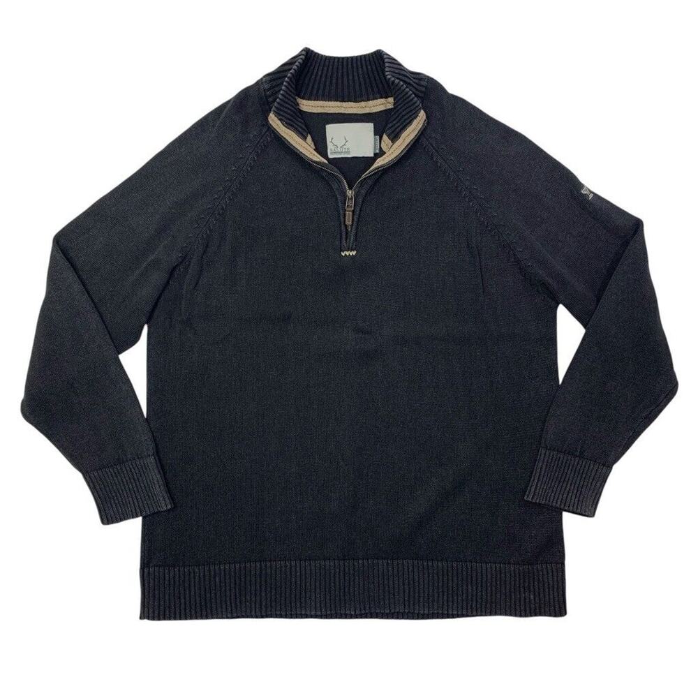 Levelwear Salute Sweater Mens XL Black Grey Cotton 1/4 Zip Mock Neck Pullover